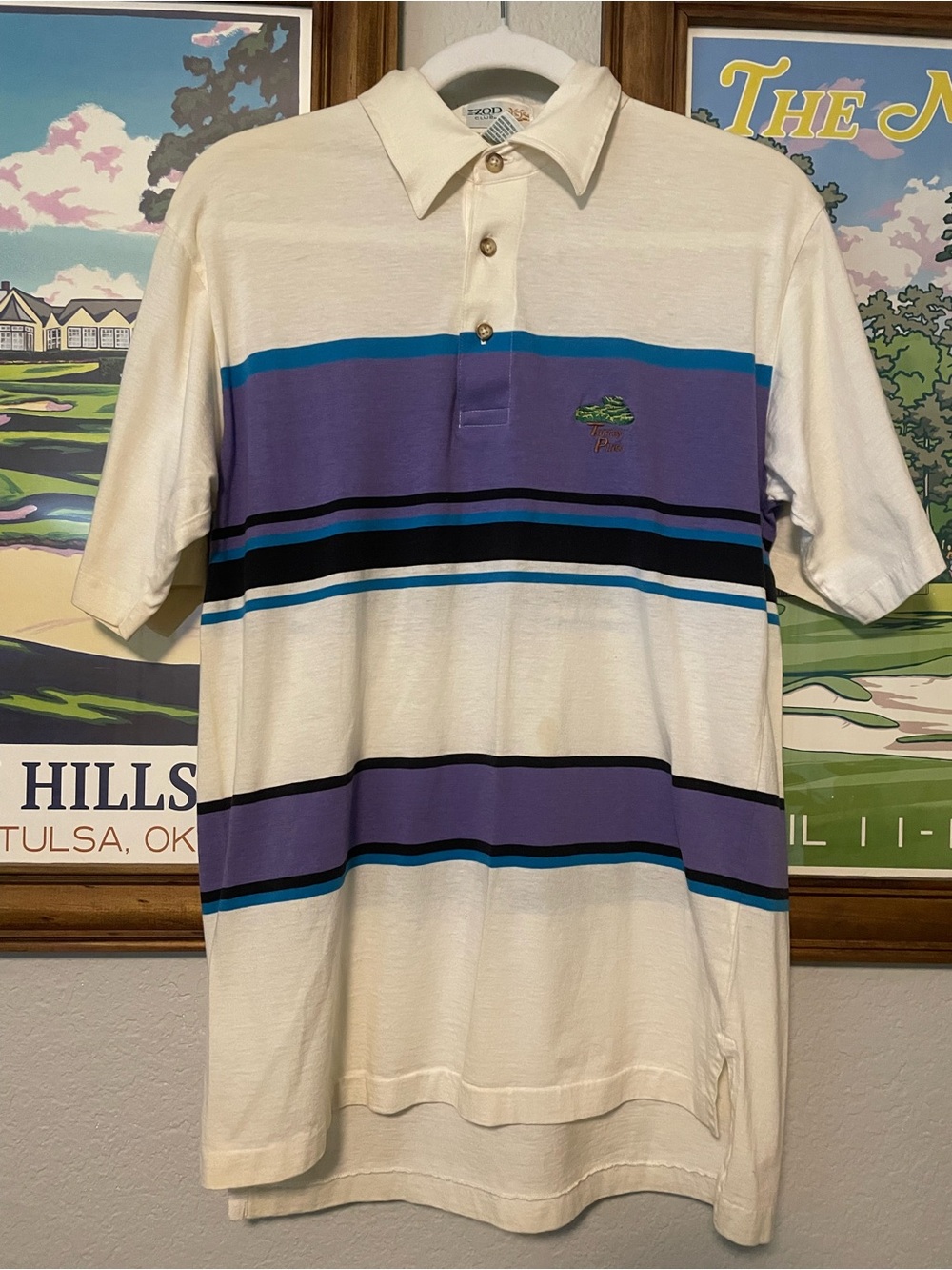 Vintage IZOD Club Torrey Pines Golf Polo Shirt Men’s Medium White Purple Striped